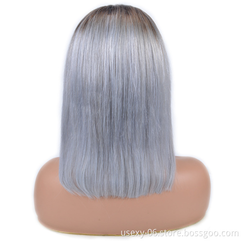 High Quality Mink Brazilian Hair Bob Wigs 1B/Grey Human Hair Lace Frontal Wig For Black Women